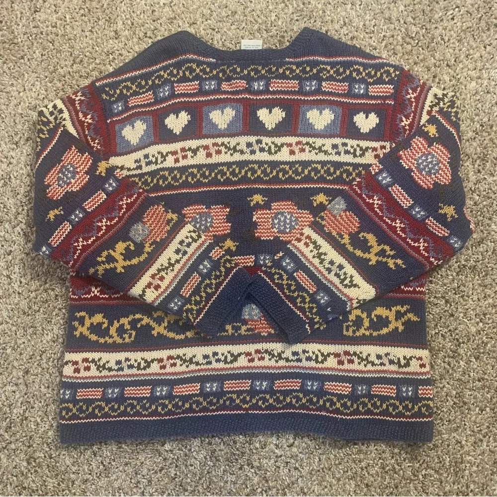 Talbots Americana Hearts Vintage 90s Linen Blend Hand Knit Cardigan Sweater - Picture 5 of 13